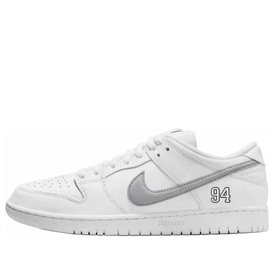 Supreme x Nike SB Dunk Low White / Metallic Silver-White